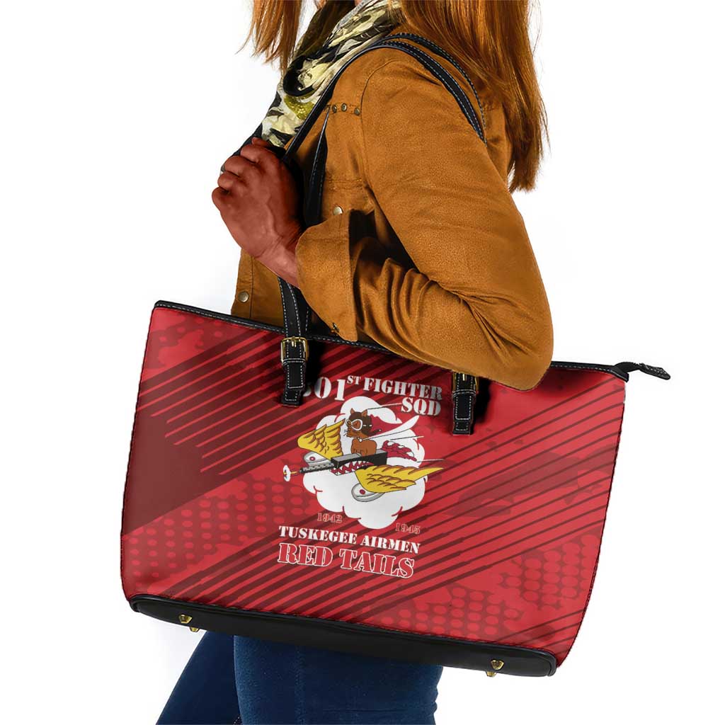 301st Fighter Squadron WWII Leather Tote Bag Red Tails Heritage - Red - African Pride