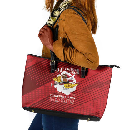 301st Fighter Squadron WWII Leather Tote Bag Red Tails Heritage - Red - African Pride