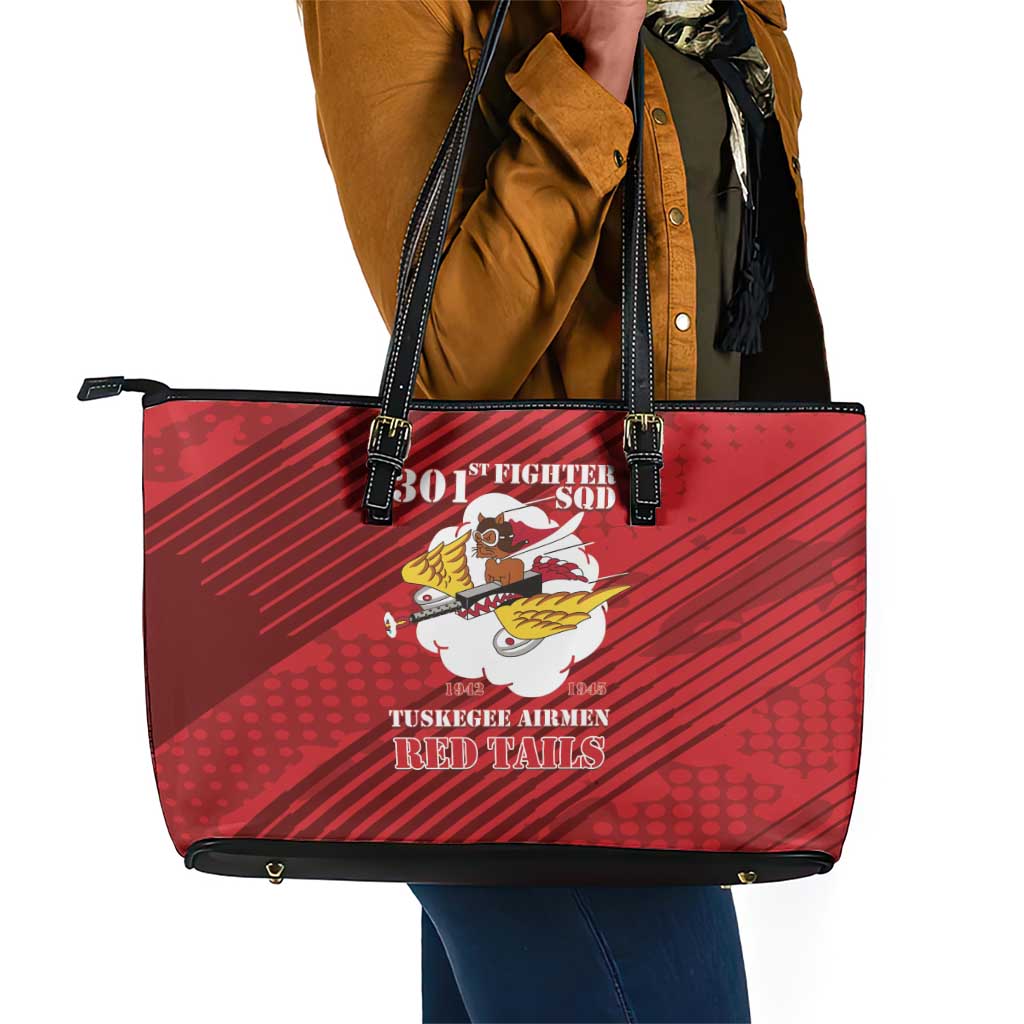 301st Fighter Squadron WWII Leather Tote Bag Red Tails Heritage - Red - African Pride