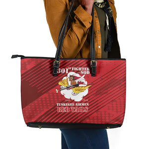 301st Fighter Squadron WWII Leather Tote Bag Red Tails Heritage - Red - African Pride