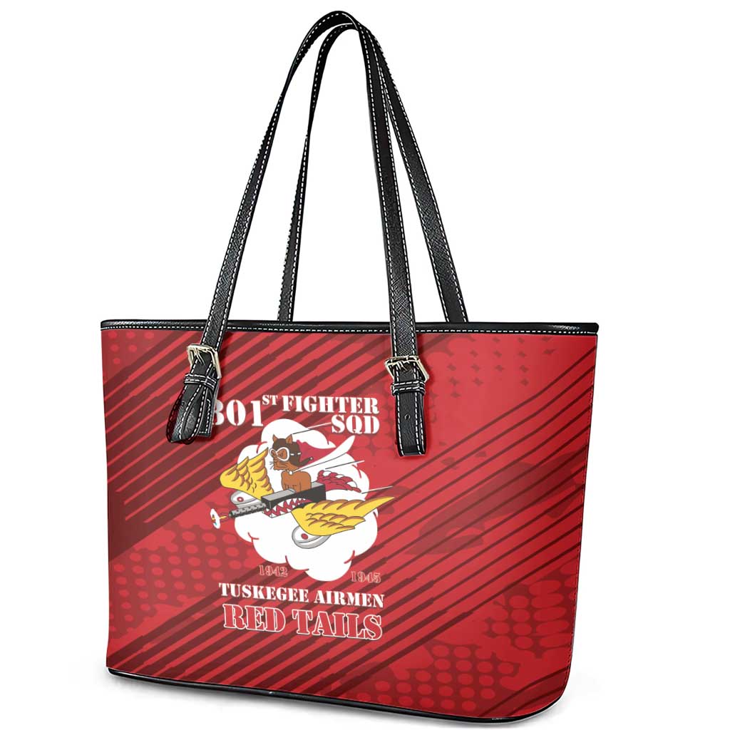 301st Fighter Squadron WWII Leather Tote Bag Red Tails Heritage - Red - African Pride