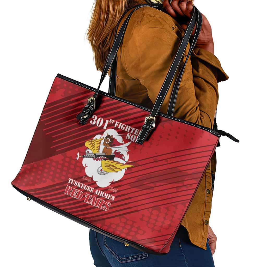 301st Fighter Squadron WWII Leather Tote Bag Red Tails Heritage - Red - African Pride