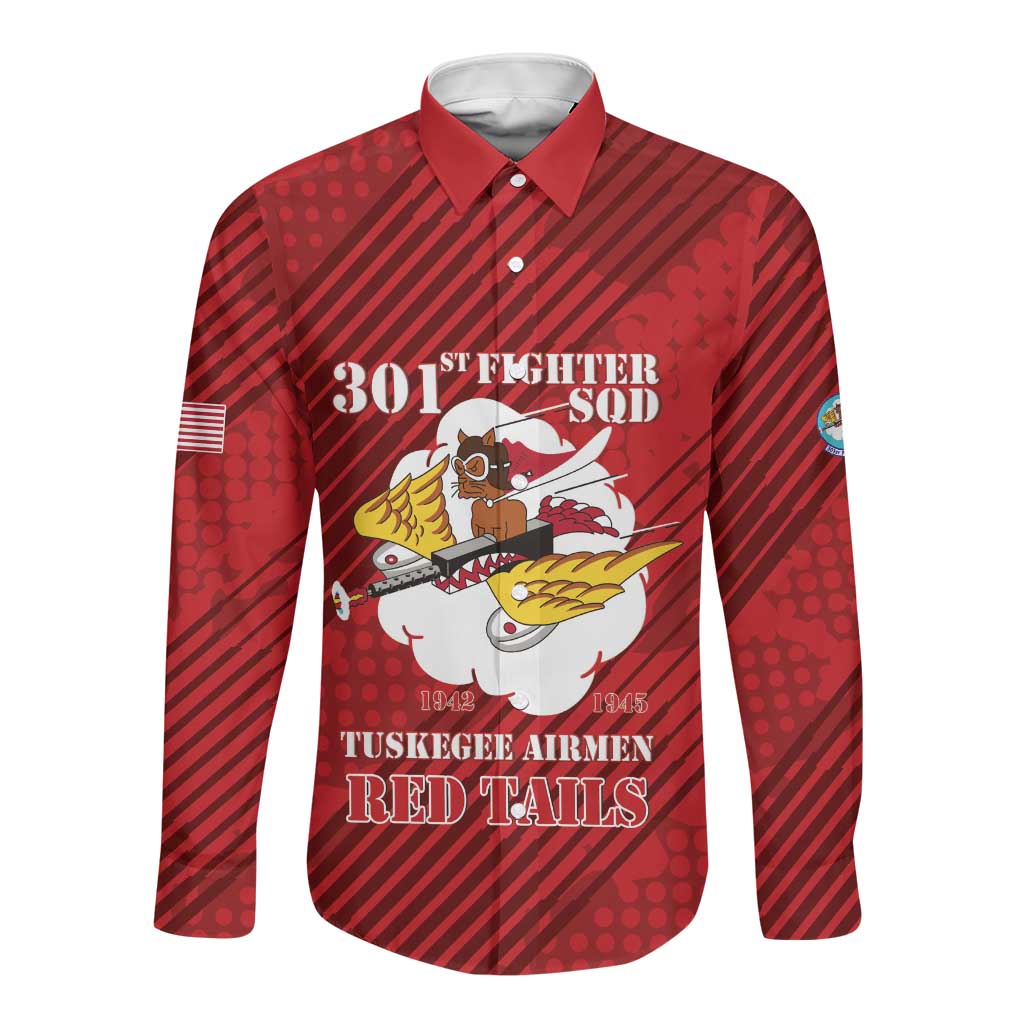 Personalized 301st Fighter Squadron WWII Long Sleeve Button Shirt Red Tails Heritage - Red - African Pride