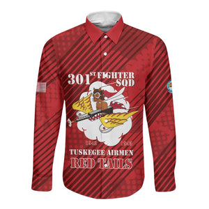 Personalized 301st Fighter Squadron WWII Long Sleeve Button Shirt Red Tails Heritage - Red - African Pride