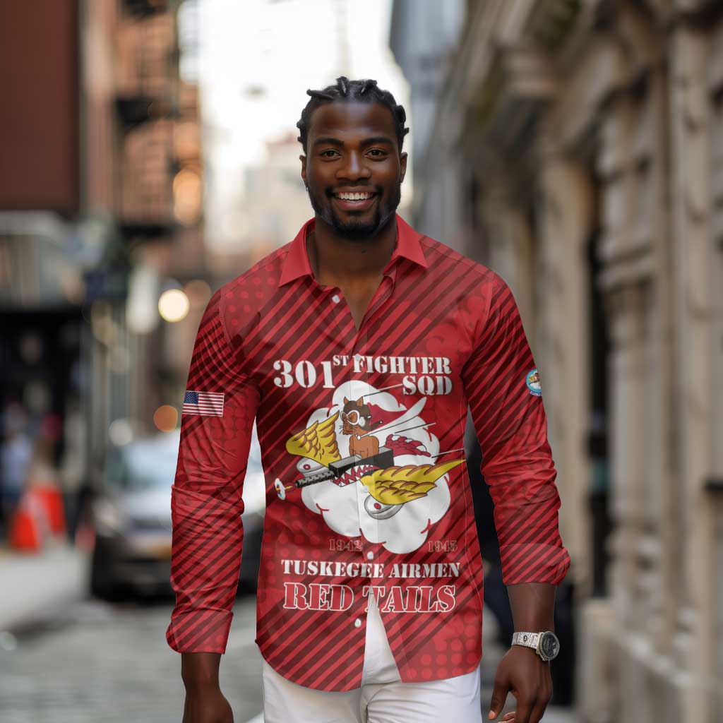 Personalized 301st Fighter Squadron WWII Long Sleeve Button Shirt Red Tails Heritage - Red - African Pride