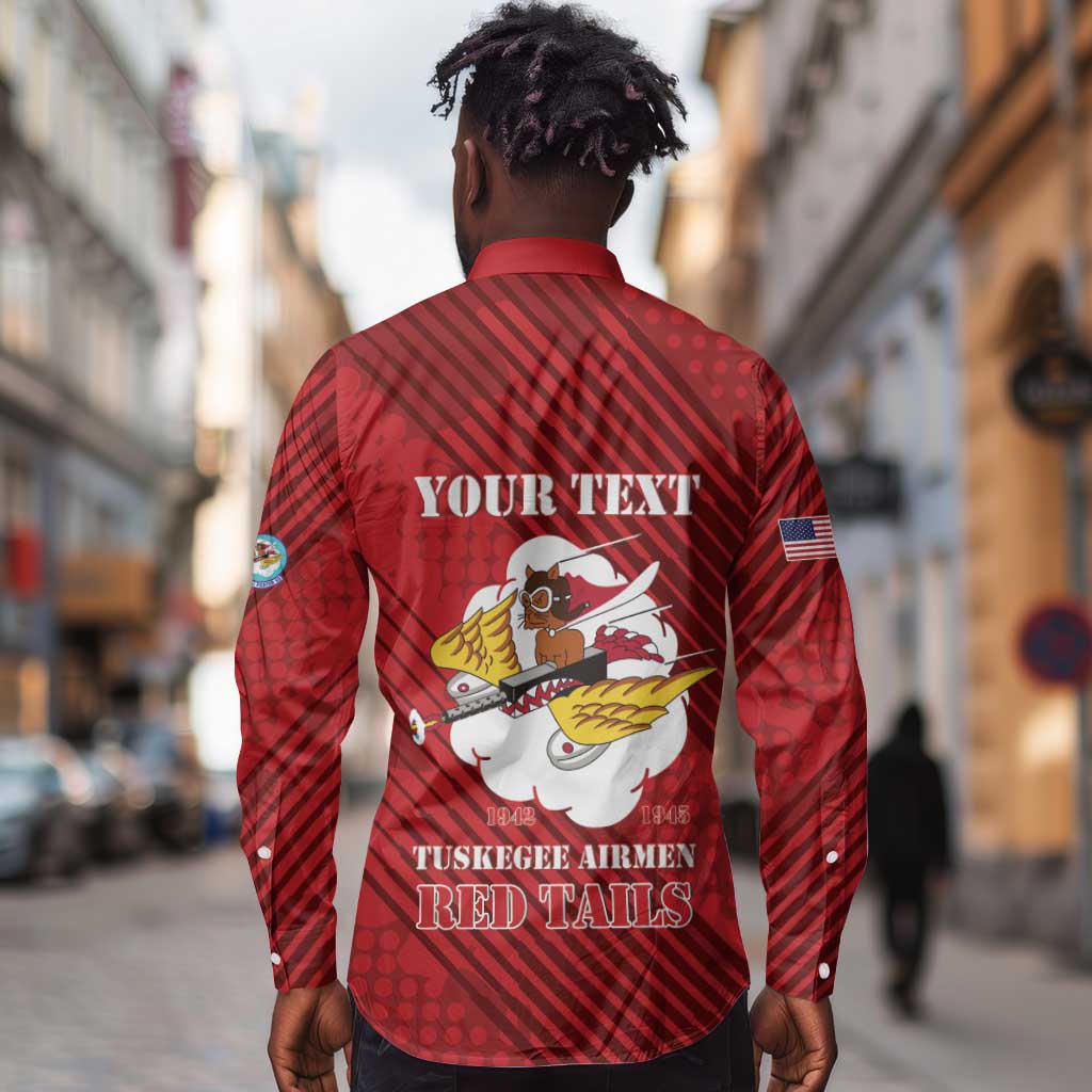 Personalized 301st Fighter Squadron WWII Long Sleeve Button Shirt Red Tails Heritage - Red - African Pride