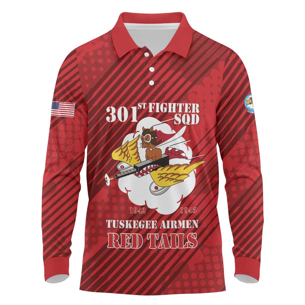 Personalized 301st Fighter Squadron WWII Long Sleeve Polo Shirt Red Tails Heritage - Red - African Pride