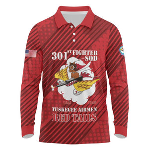 Personalized 301st Fighter Squadron WWII Long Sleeve Polo Shirt Red Tails Heritage - Red - African Pride