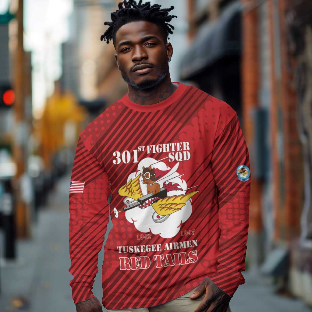 Personalized 301st Fighter Squadron WWII Long Sleeve Shirt Red Tails Heritage - Red - African Pride