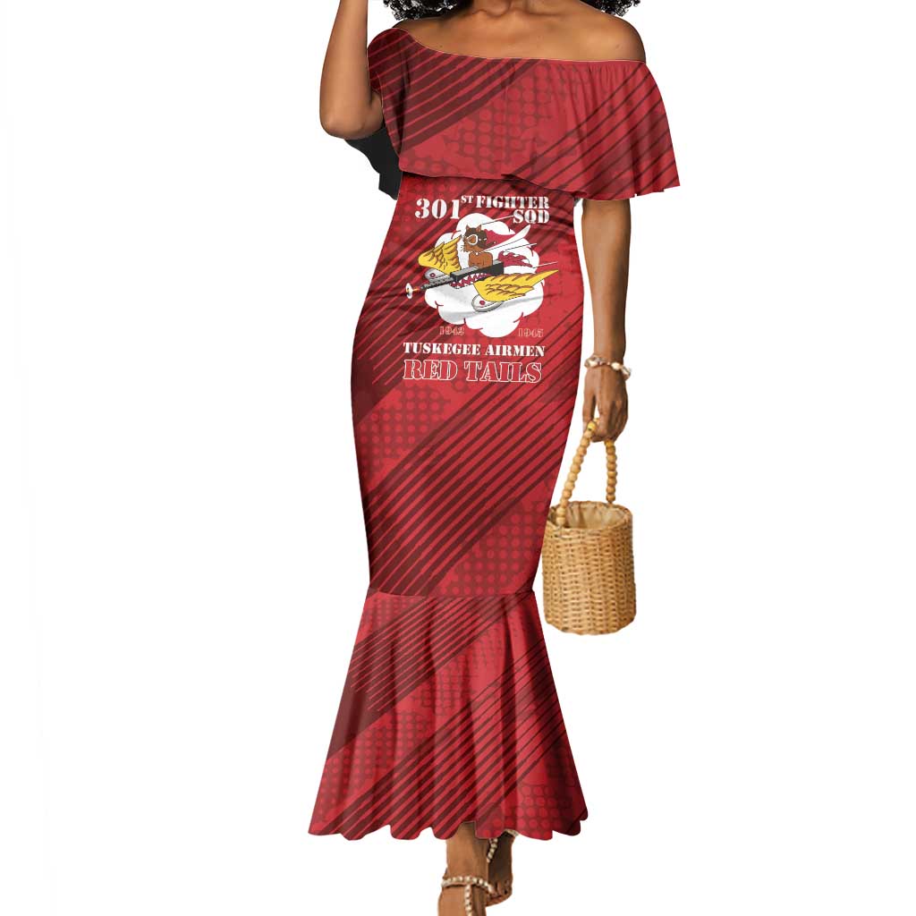 Personalized 301st Fighter Squadron WWII Mermaid Dress Red Tails Heritage - Red - African Pride