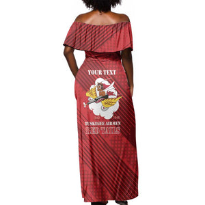 Personalized 301st Fighter Squadron WWII Off Shoulder Maxi Dress Red Tails Heritage - Red - African Pride