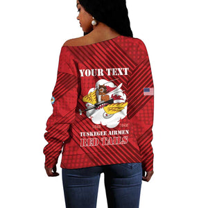 Personalized 301st Fighter Squadron WWII Off Shoulder Sweater Red Tails Heritage - Red - African Pride