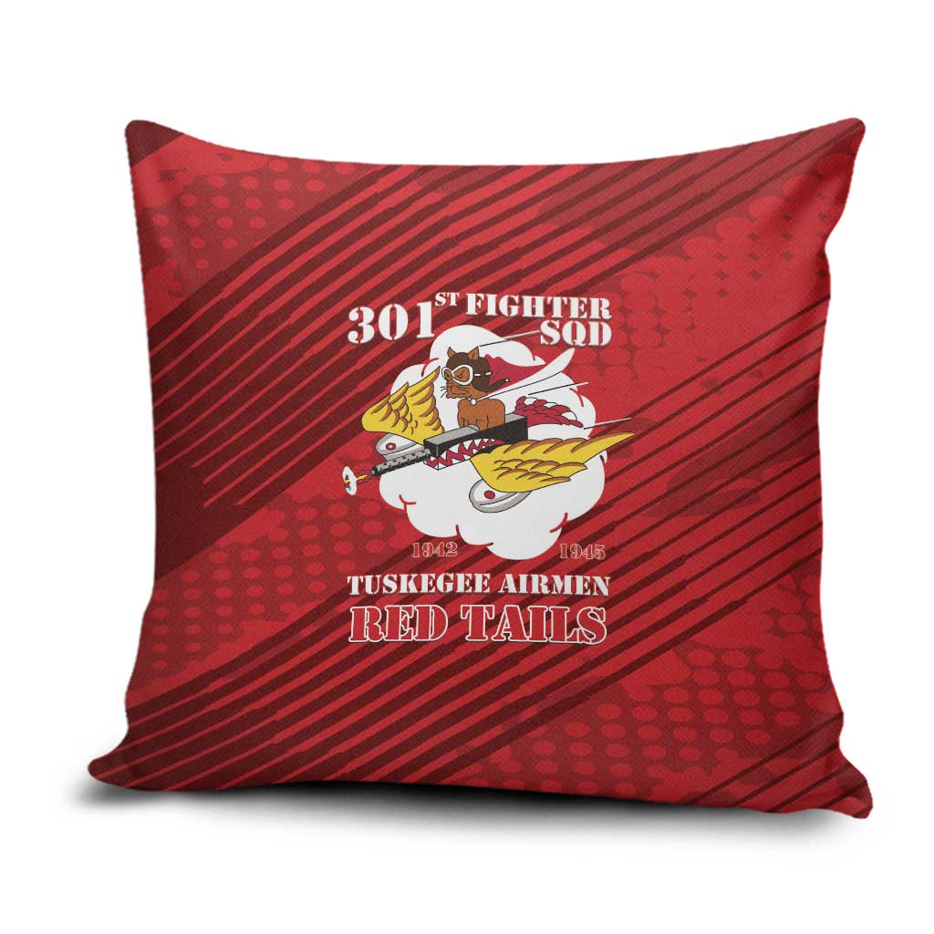 Tuskegee Airmen Red Tails Pillow Cover 301st Fighter Squadron - Red