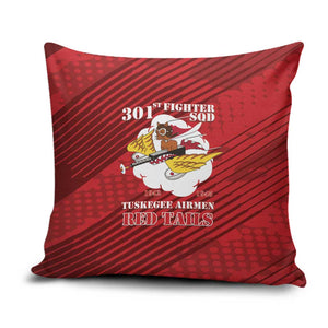 Tuskegee Airmen Red Tails Pillow Cover 301st Fighter Squadron - Red