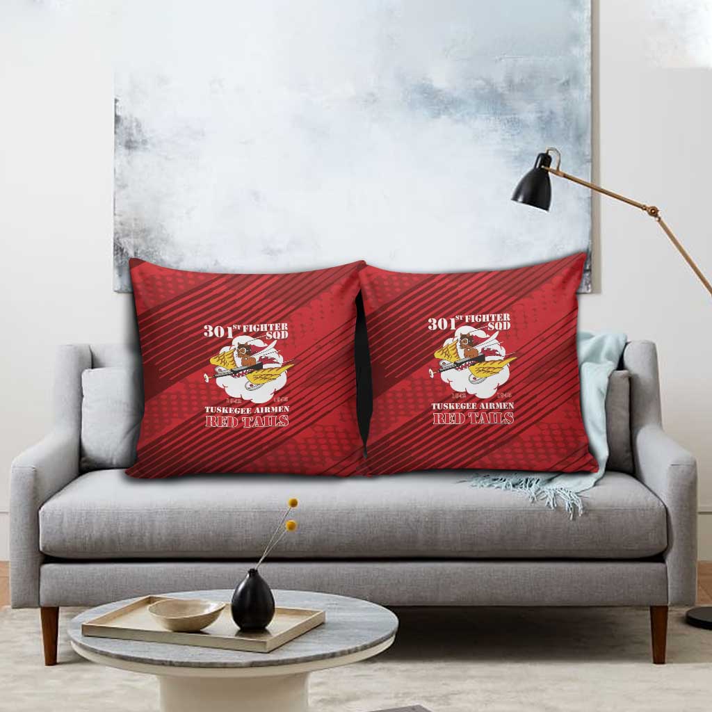 Tuskegee Airmen Red Tails Pillow Cover 301st Fighter Squadron - Red