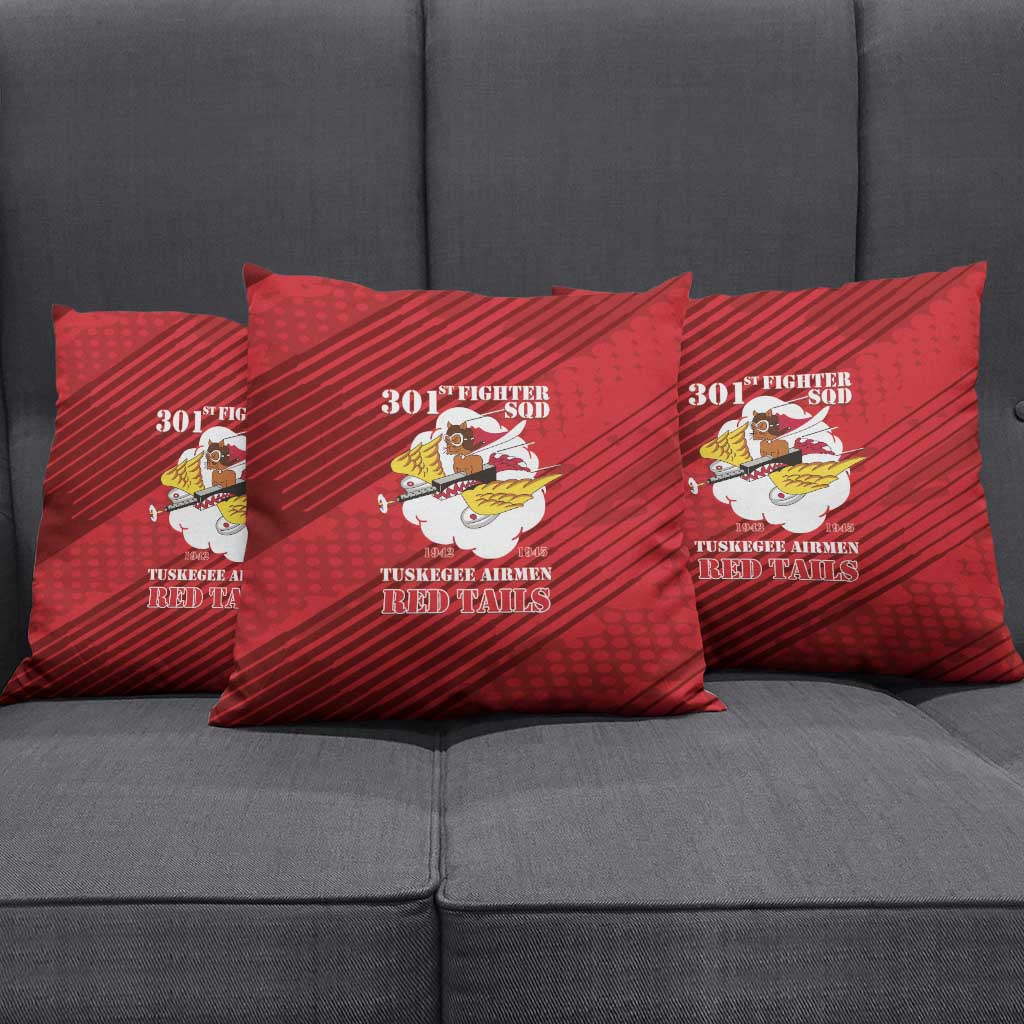 Tuskegee Airmen Red Tails Pillow Cover 301st Fighter Squadron - Red