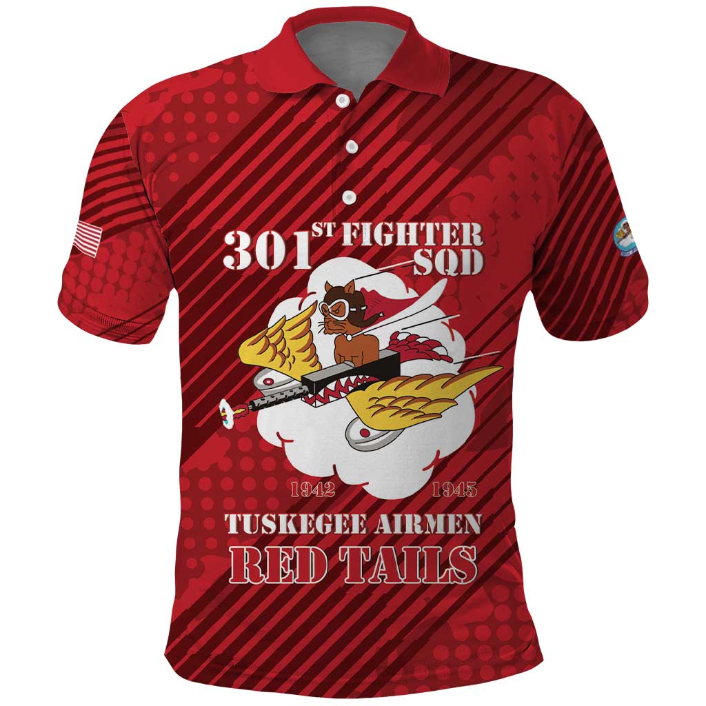 Personalized 301st Fighter Squadron WWII Polo Shirt Red Tails Heritage - Red - African Pride