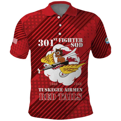 Personalized 301st Fighter Squadron WWII Polo Shirt Red Tails Heritage - Red - African Pride