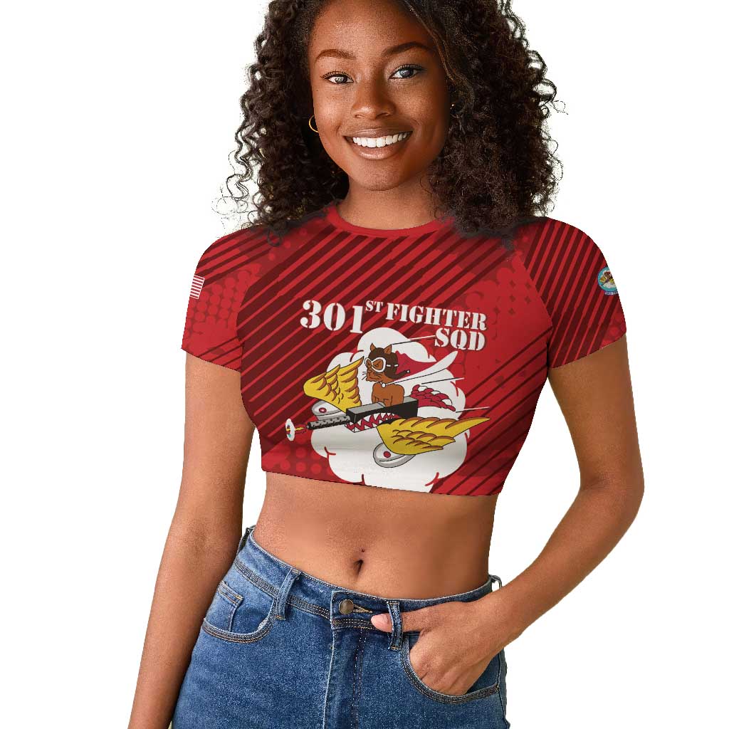 Personalized 301st Fighter Squadron WWII Raglan Cropped T shirt Red Tails Heritage - Red - African Pride