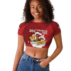 Personalized 301st Fighter Squadron WWII Raglan Cropped T shirt Red Tails Heritage - Red - African Pride