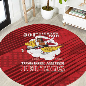 301st Fighter Squadron WWII Round Carpet Red Tails Heritage - Red - African Pride