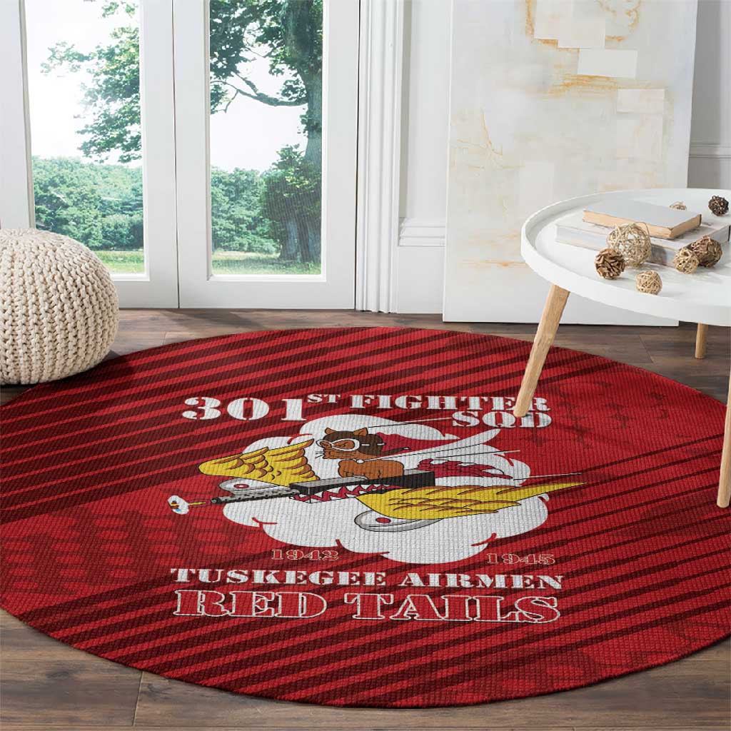301st Fighter Squadron WWII Round Carpet Red Tails Heritage - Red - African Pride