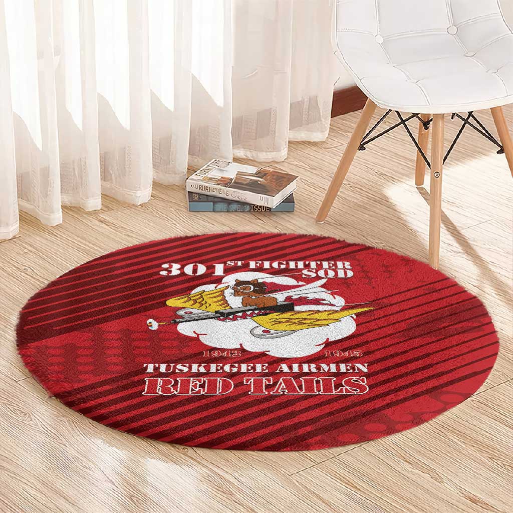301st Fighter Squadron WWII Round Carpet Red Tails Heritage - Red - African Pride