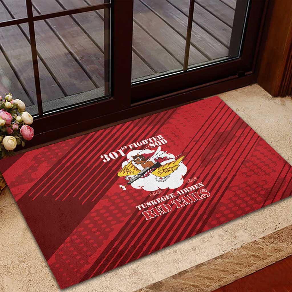 301st Fighter Squadron WWII Rubber Doormat Red Tails Heritage - Red - African Pride
