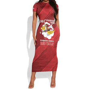 Personalized 301st Fighter Squadron WWII Short Sleeve Bodycon Dress Red Tails Heritage - Red - African Pride