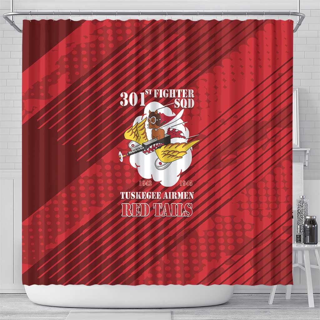 301st Fighter Squadron WWII Shower Curtain Red Tails Heritage - Red - African Pride