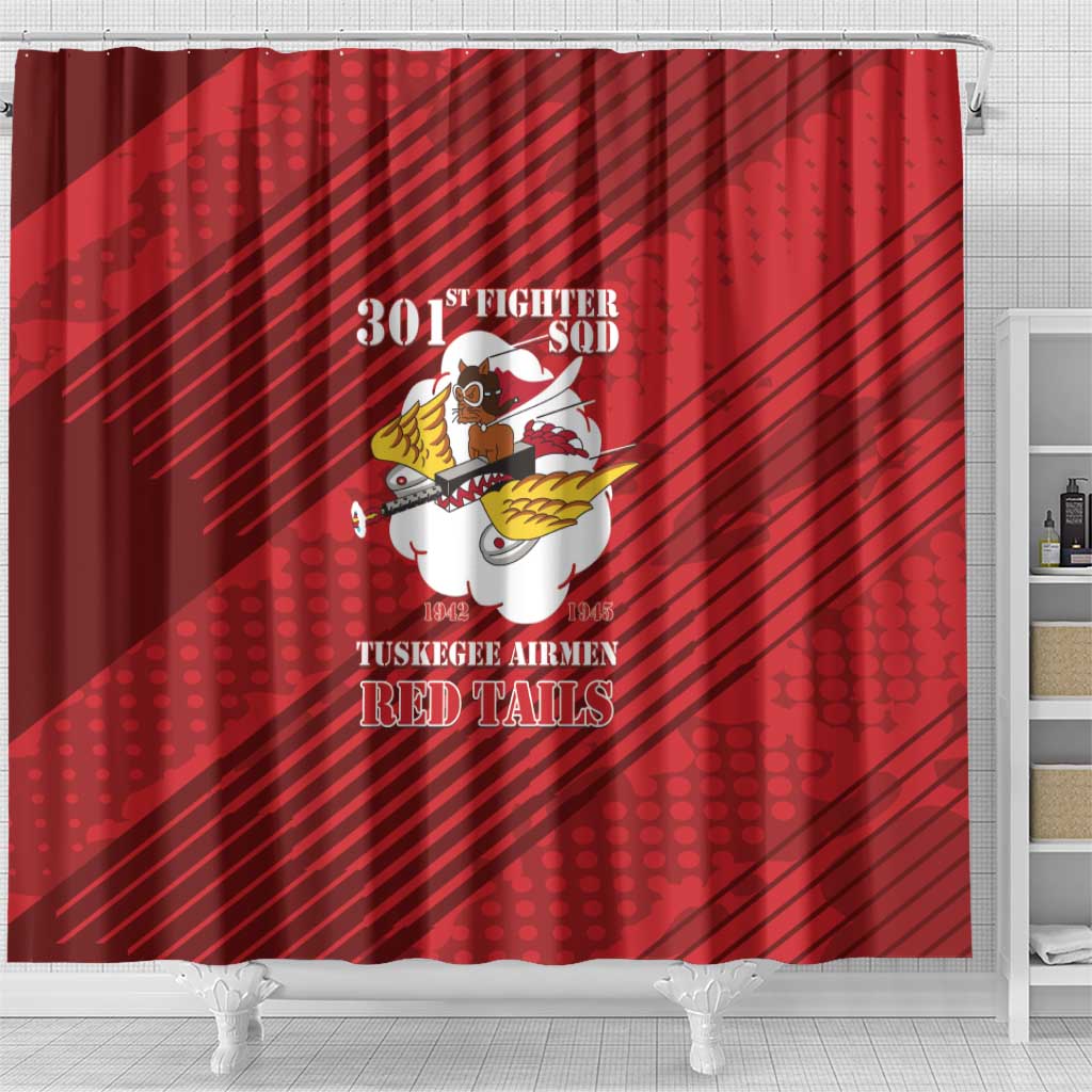 301st Fighter Squadron WWII Shower Curtain Red Tails Heritage - Red - African Pride