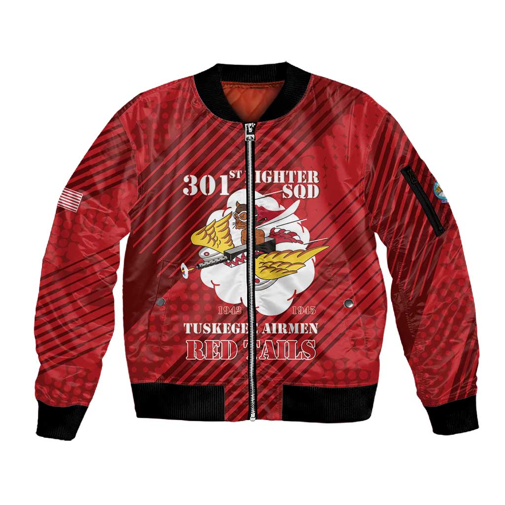 Personalized 301st Fighter Squadron WWII Sleeve Zip Bomber Jacket Red Tails Heritage - Red - African Pride