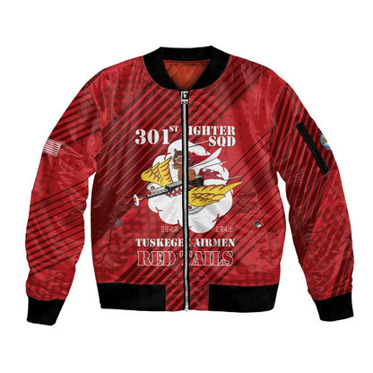 Personalized 301st Fighter Squadron WWII Sleeve Zip Bomber Jacket Red Tails Heritage - Red - African Pride