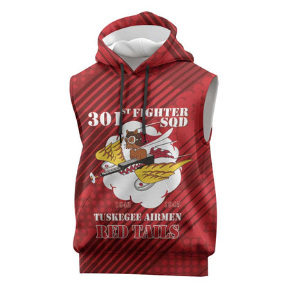 Personalized 301st Fighter Squadron WWII Sleeveless Hoodie Red Tails Heritage - Red - African Pride