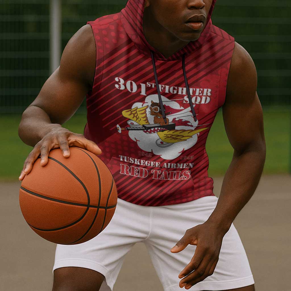 Personalized 301st Fighter Squadron WWII Sleeveless Hoodie Red Tails Heritage - Red - African Pride