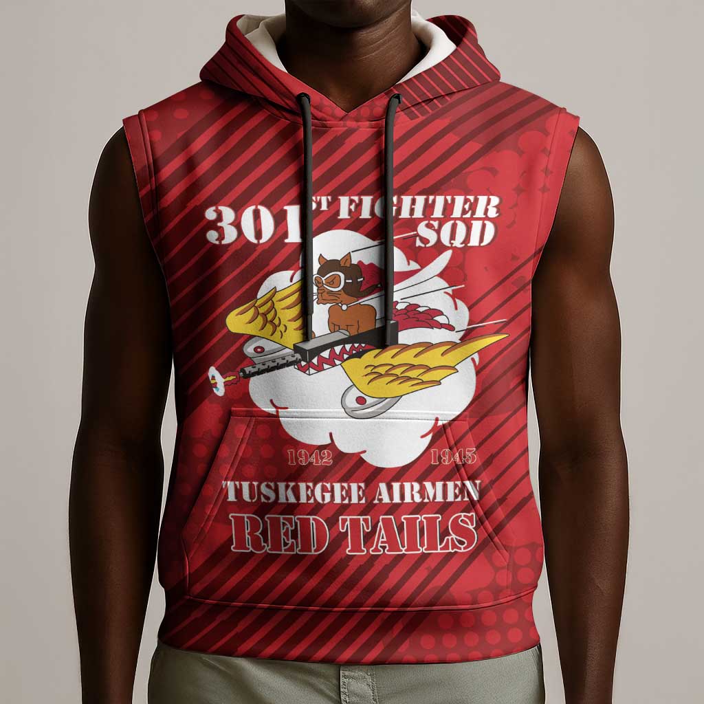 Personalized 301st Fighter Squadron WWII Sleeveless Hoodie Red Tails Heritage - Red - African Pride