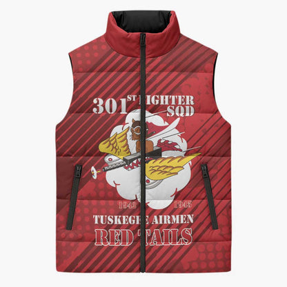 Personalized Tuskegee Airmen Red Tails Sleeveless Puffer Jacket 301st Fighter Squadron - Red