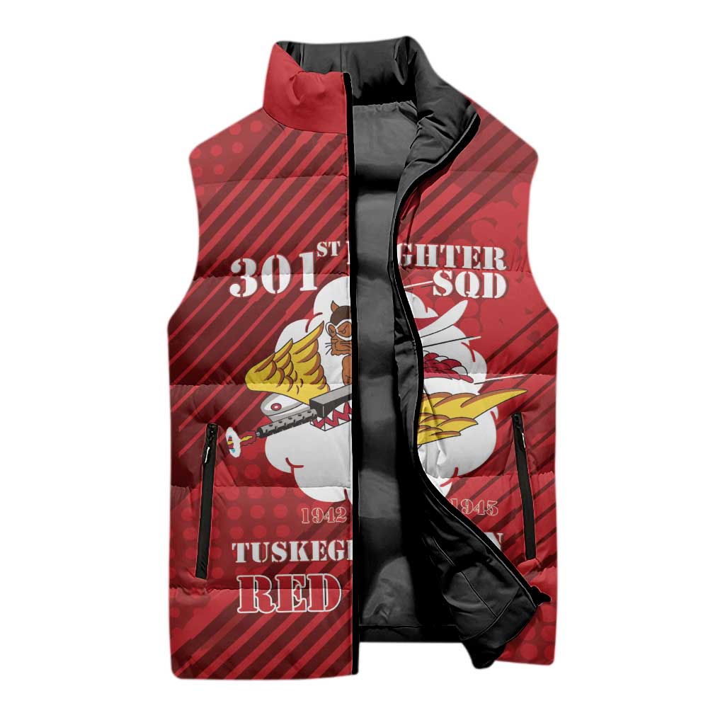 Personalized Tuskegee Airmen Red Tails Sleeveless Puffer Jacket 301st Fighter Squadron - Red