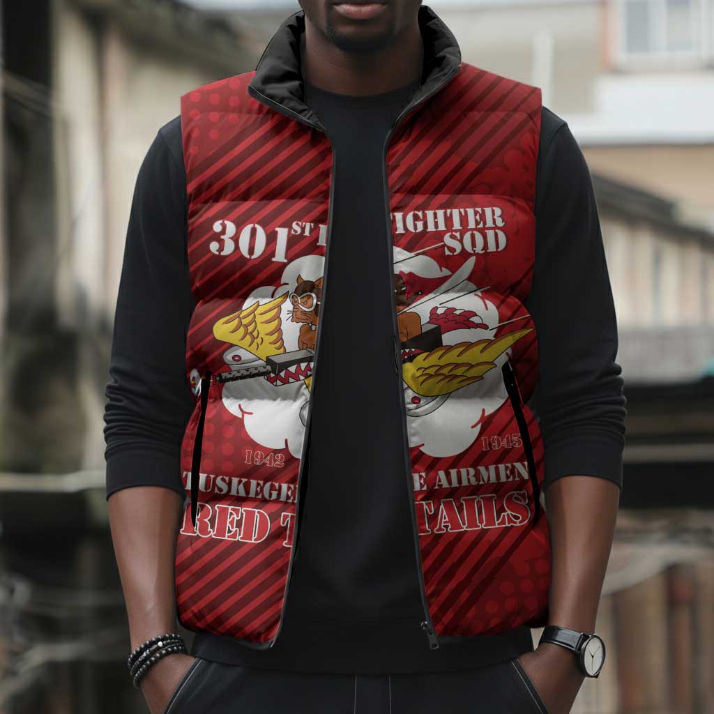 Personalized Tuskegee Airmen Red Tails Sleeveless Puffer Jacket 301st Fighter Squadron - Red