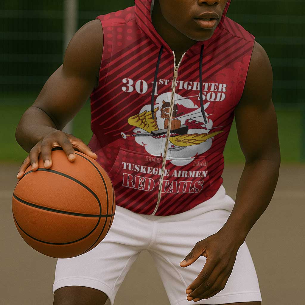 Personalized 301st Fighter Squadron WWII Sleeveless Zip Hoodie Red Tails Heritage - Red - African Pride