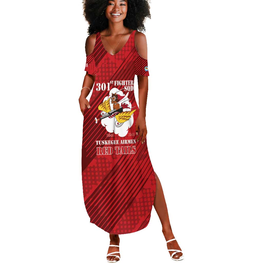 Personalized 301st Fighter Squadron WWII Summer Maxi Dress Red Tails Heritage - Red - African Pride