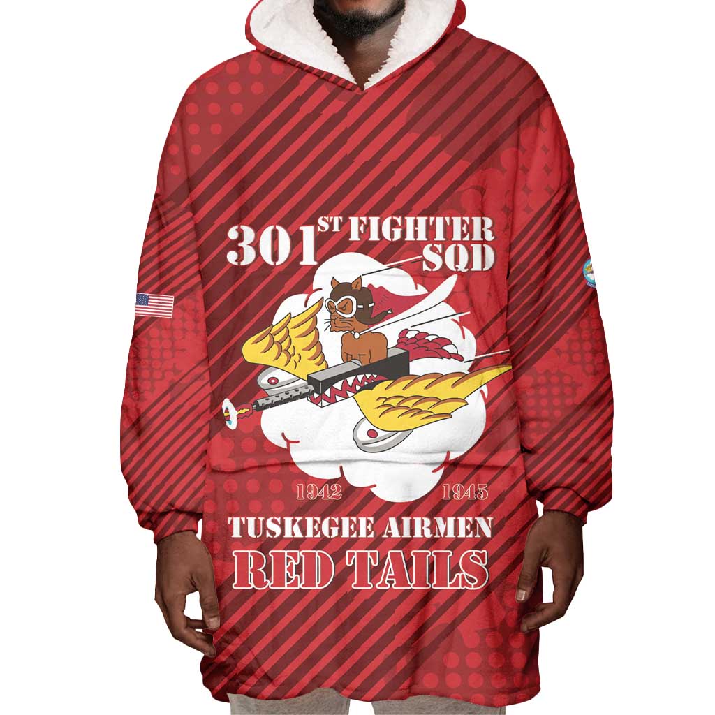 Personalized 301st Fighter Squadron WWII Wearable Blanket Hoodie Red Tails Heritage - Red - African Pride