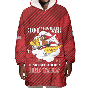 Personalized 301st Fighter Squadron WWII Wearable Blanket Hoodie Red Tails Heritage - Red - African Pride