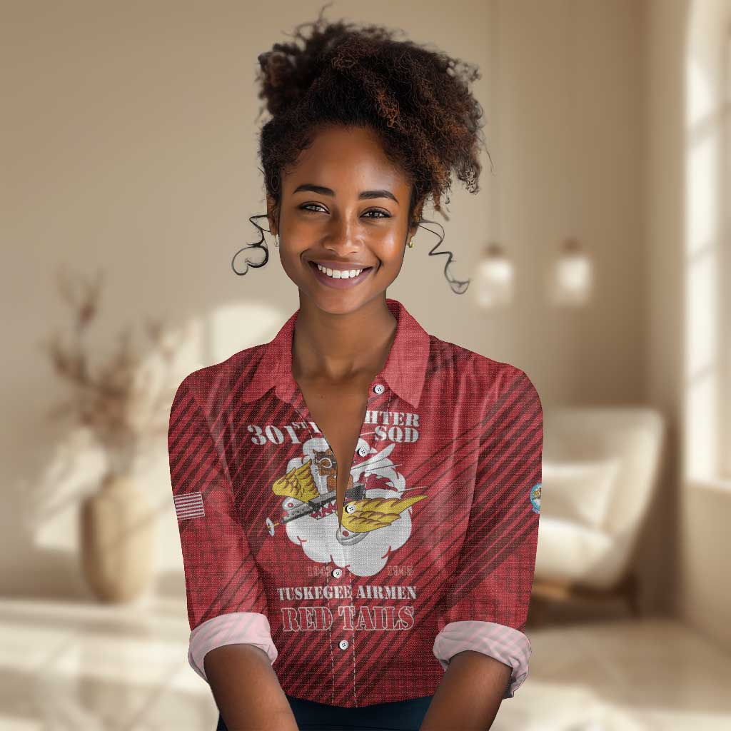 Personalized 301st Fighter Squadron WWII Women Casual Shirt Red Tails Heritage - Red - African Pride