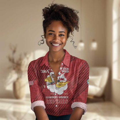 Personalized 301st Fighter Squadron WWII Women Casual Shirt Red Tails Heritage - Red - African Pride