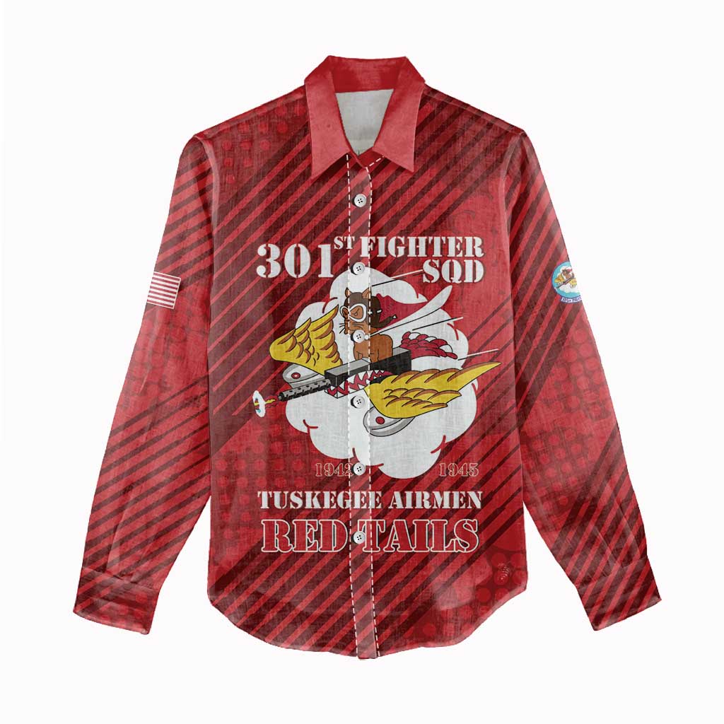 Personalized 301st Fighter Squadron WWII Women Casual Shirt Red Tails Heritage - Red - African Pride