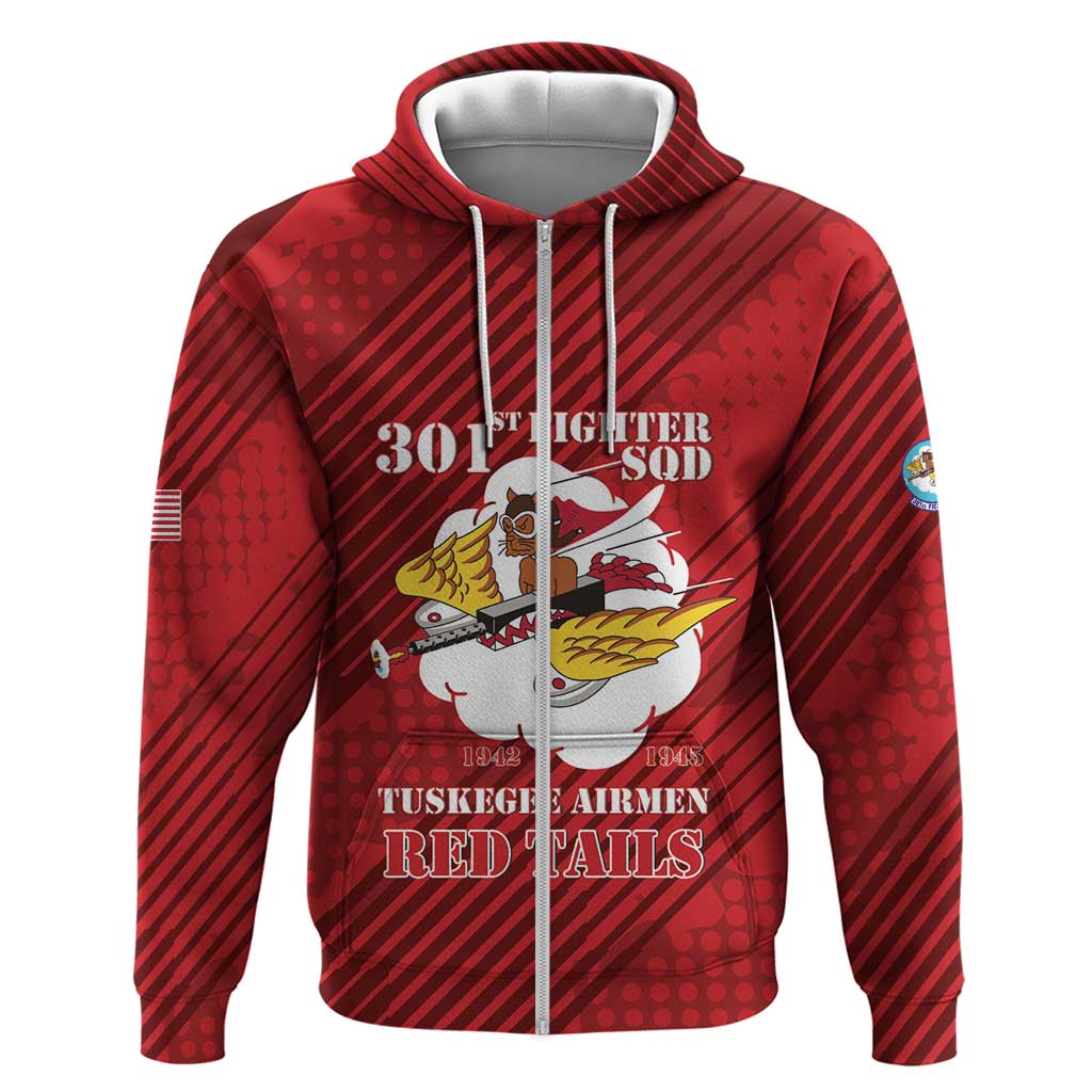 Personalized 301st Fighter Squadron WWII Zip Hoodie Red Tails Heritage - Red - African Pride