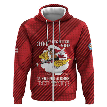 Personalized 301st Fighter Squadron WWII Zip Hoodie Red Tails Heritage - Red - African Pride