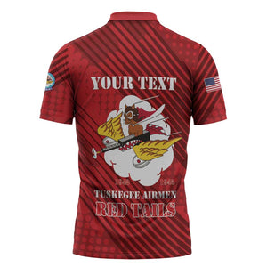 Personalized Tuskegee Airmen Red Tails Zipper Polo Shirt 301st Fighter Squadron - Red
