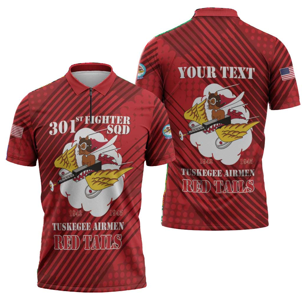 Personalized Tuskegee Airmen Red Tails Zipper Polo Shirt 301st Fighter Squadron - Red